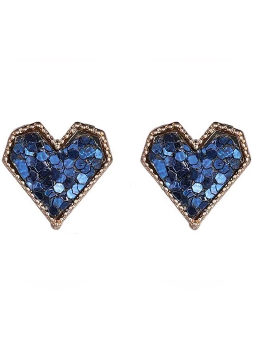 “Blue Sequin Heart” Dainty Tiny Mini Gold Love Valentines Sparkly Romance Studs